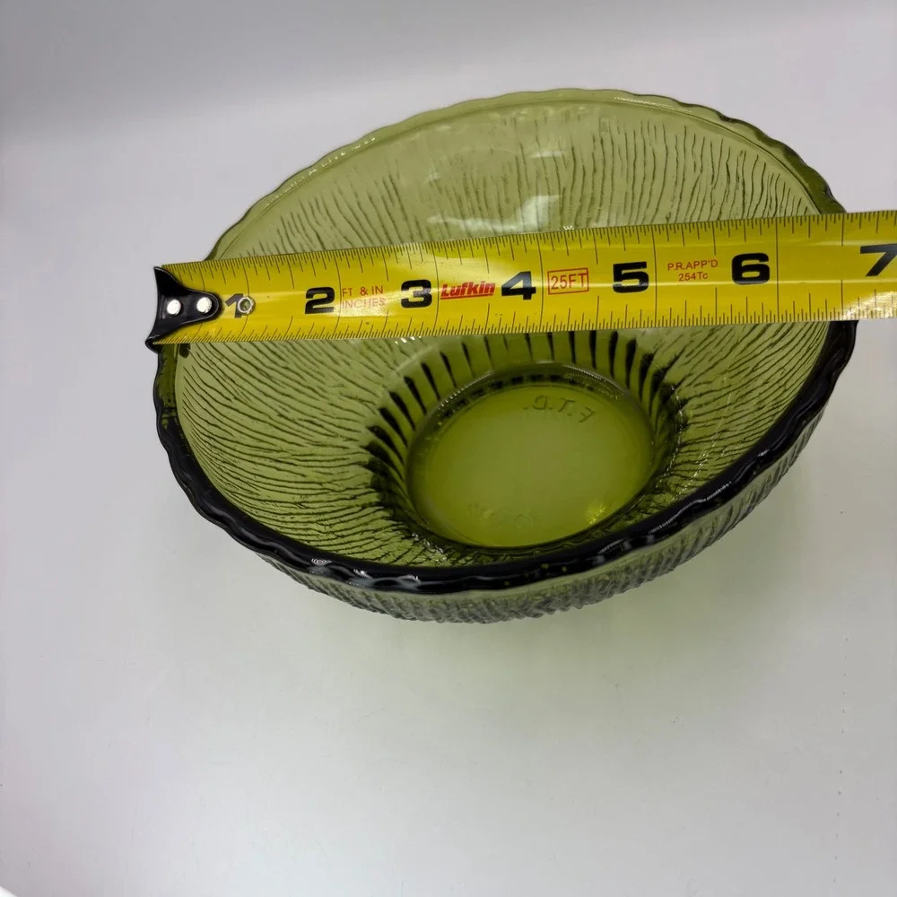 FTD Glass Bowl Unisex 6.5in Green Excellent 1975 Vintage Bark Textured MCM
